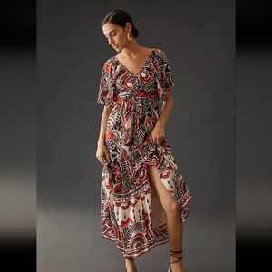 Anthropologie By Anthropologie Brown And Orange Tiered Maxi Dress - Size M